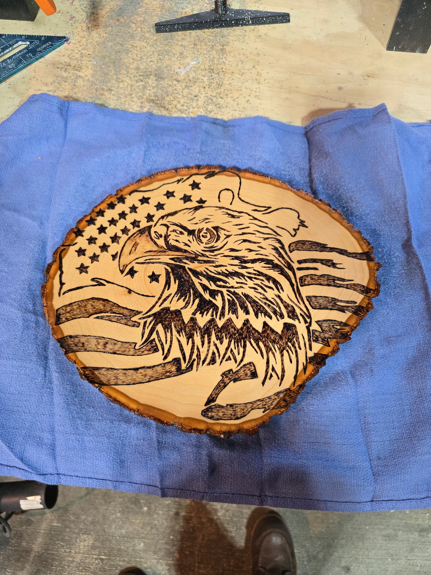 Eagle flag wood burning