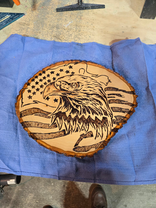 Eagle flag wood burning